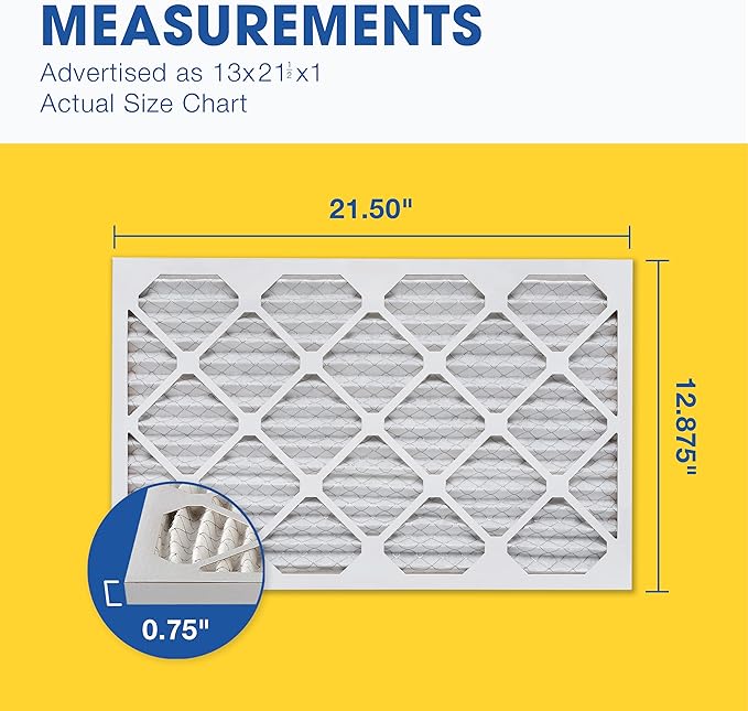 Aerostar 13x21.5x1 MERV 13 Air Filter, Pleated AC Furnace HVAC Filters (12.875x21.5x0.75), for Allergies Asthma Dust Pet Dander Pollen Smoke Bacteria, MPR 1200 FPR 7, USA, 6 Pack