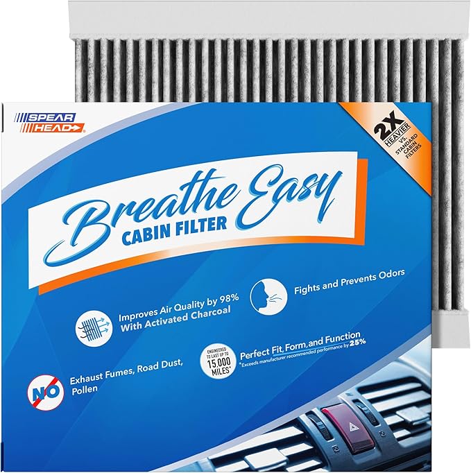 Spearhead Odor Defense Breathe Easy Cabin Filter | Fits 24-25 Tonale, 23-25 Hornet, 14-20 Fiat 500L, 16-23 Fiat 500X, 17-25 Compass, 15-23 Renegade | 25% Longer Lasting w/Activated Carbon (BE-810)