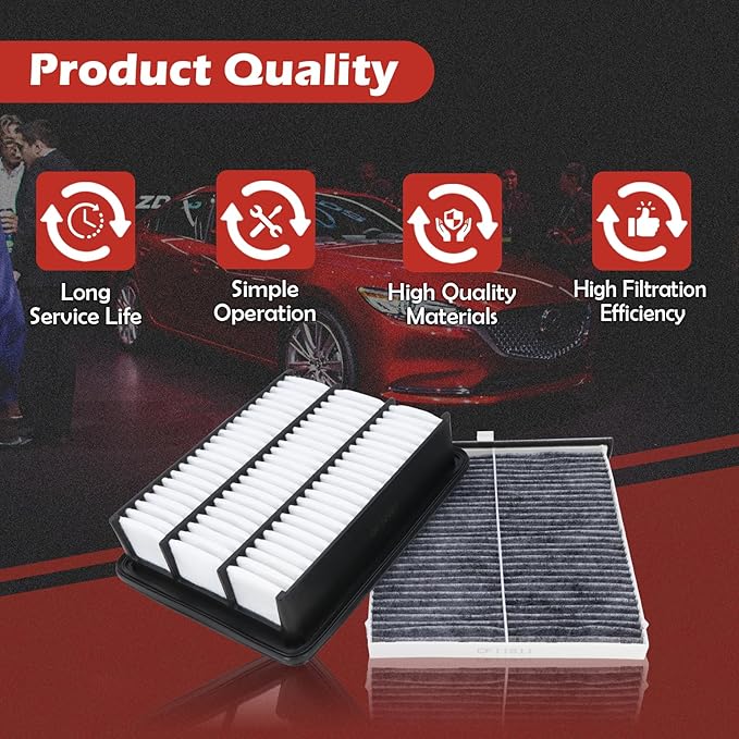CA12167 Engine Air Filter and CF11811 Cabin Air Filter kit Compatible with 2019-2024 CX-5 2.5L Turbo Only 2018-2021 Mazda 6 2.5L Turbo Only Replaces PA99223 PY8W133A0 KD45-61-J6X