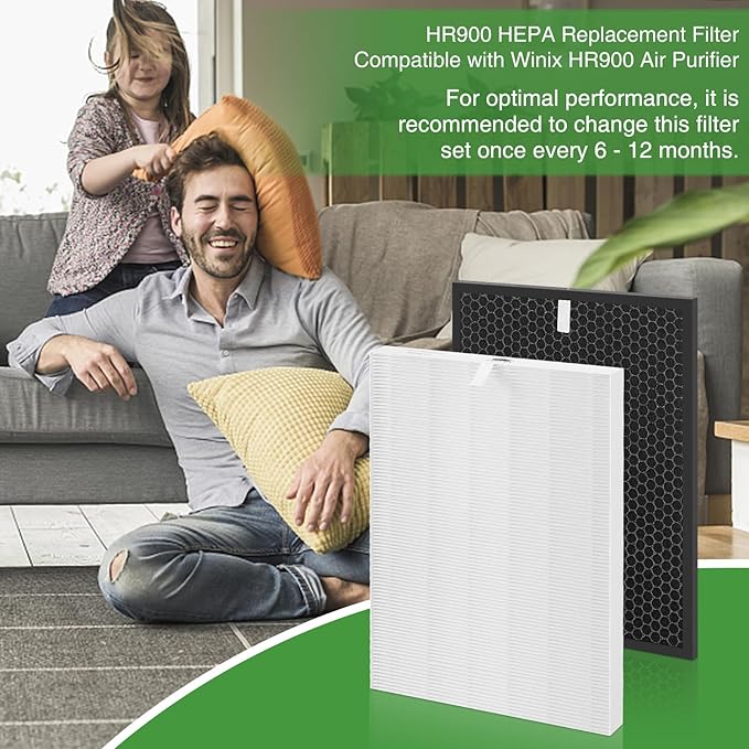 HR900 Filter Replacement Compatible with Winix HR900 Ultimate Pet Purfier (1-Pack HEPA + 1-Pack Carbon Filter)