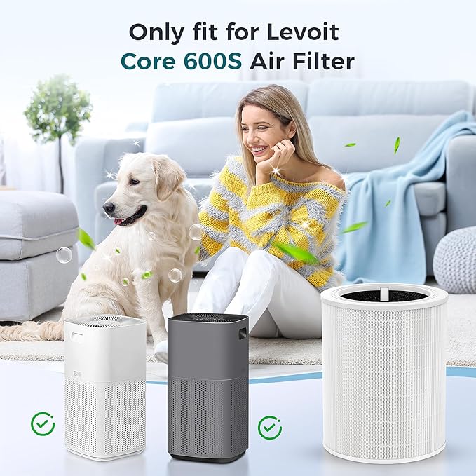 Core 600S Replacement Filter Compatible with LEVOIT Core 600S-RF & Core 600S-P Air Filter, 3-in-1 High-Efficiency Filter Core 600S for Home Large Room, 2 Pack