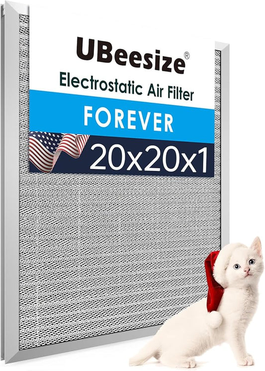 UBeesize 20x20x1 Reusable Air Filter - Washable, MERV 8,Permanent, Electrostatic - Lasts a Lifetime - Enjoy Fresher Air in Home and Office HVAC AC Furnace Systems (Actual Size: 19.75x19.75x0.8 Inch)