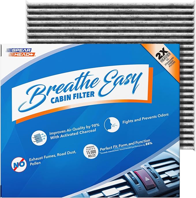 Spearhead Odor Defense Breathe Easy AC & Heater Cabin Filter | Fits 2017-2019 Ioniq, 2017-2022 Niro, 2019-2022 Niro EV Like OEM | Up to 25% Longer Lasting w/Activated Carbon (BE-147)