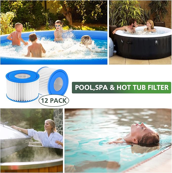 isinlive 12 Pack Type VI Hot Tub Filter and SPA Filter Replacement for Lay-Z Spa Filter, Intex, Coleman SaluSpa Hot Tub Filter 90352E, 58323E, 58324, Swimming Pool Pump Filter Cartridge
