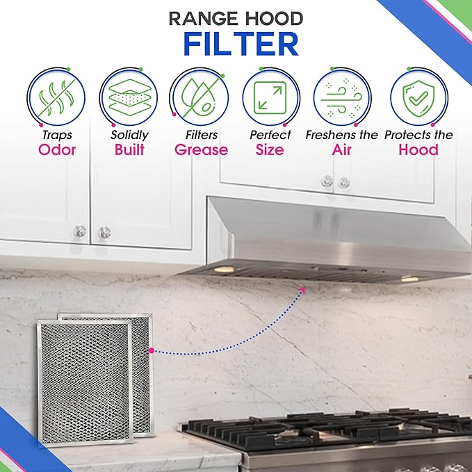 Bagean Stove Hood Vent Filter 8.50" x 11.25" LL62F Charcoal Grease Combo - Fits Ductless Broan Range Hood Filter Replacement - Metal Screen Filters Grease and Carbon Freshen Kitchen Stove Air (2-Pk)