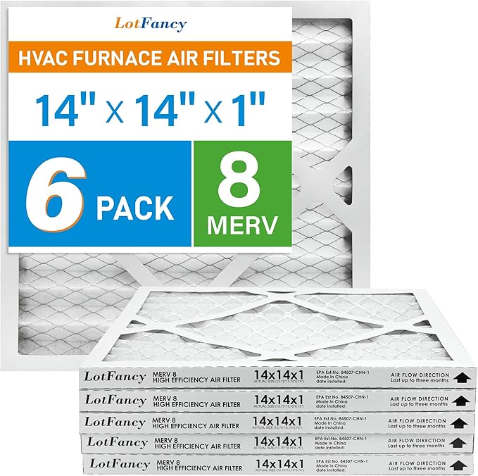 LotFancy 14x14x1 Air Filter MERV 8 6-Pack, Electrostatic Pleated Furnace & AC Filter, Captures Dust, Pet Hair, Pollen, Actual Size: 13.75"x13.75"x0.75"