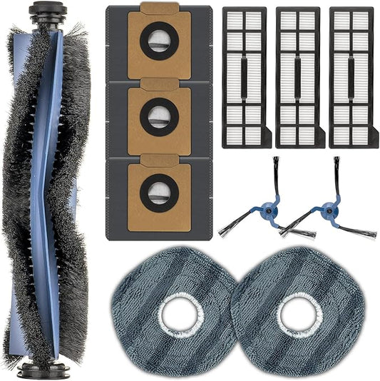 (11 Pack) X10 Pro Omni Replacement Parts Compatible With Eufy X10 Pro Omni Robot Vacuum Cleaner, Accessories Kit, 1 Roller Brush, 2 Side Brushes, 3 Dust Bags, 3 HEPA Filters, 2 Mop Pads