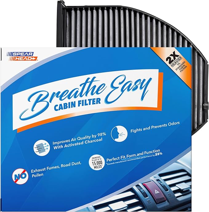 Spearhead Odor Defense Breathe Easy AC & Heater Cabin Filter | Fits Select 2008-2021 C-Class, CLS, E-Class, GLK, AMG GT, SL-Class, SLS AMG | Up to 25% Longer Lasting w/Activated Carbon (BE-934)
