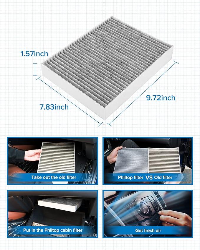 PHILTOP Cabin Air Filter w/Activated Carbon, Compatible with CF11472 Porsche 911 2016-2025, BMW 328i xDrive 2013-2016, 328i 2014-2016, 320i/320i xDrive 2013-2018, Filter Up Dust Pollen Odor