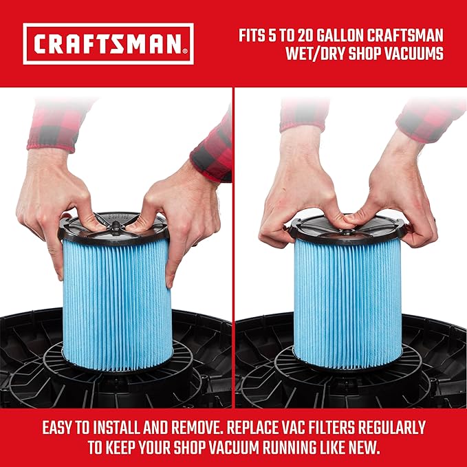 CRAFTSMAN CMXZVBE38751 Genuine Fine Dust Wet Dry Vac Replacement Vacuum Filter for Most 5 to 20 Gallon CRAFTSMAN Shop Vacuums, Easy Installation and Traps Fine Particles