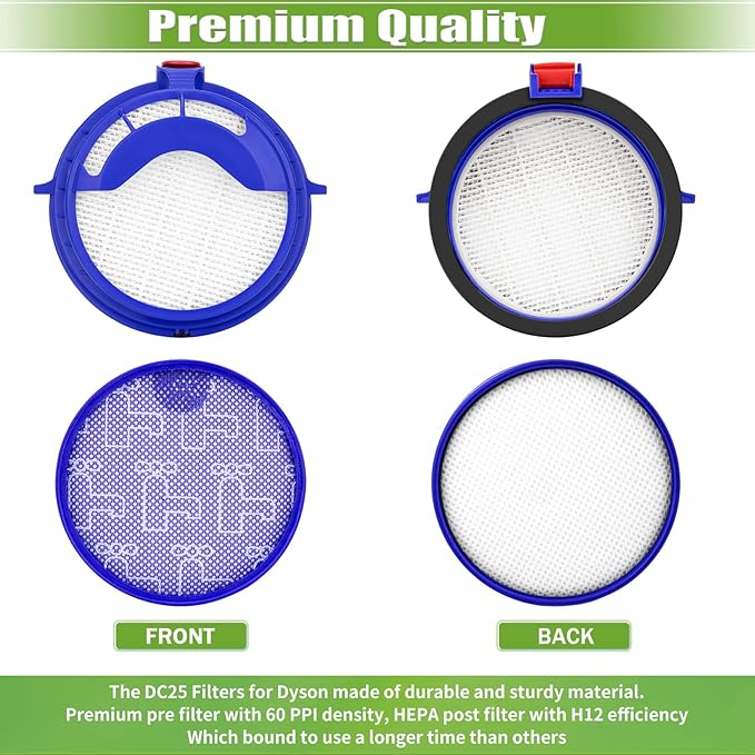 DC25 Filter Replacement for Dyson DC25 Animal Ball Vacuum, 2 Pre-Motor Filters & 2 Post Motor HEPA Filters, Part 919171-02 & 916188-06