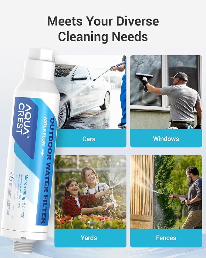 AQUA CREST Inline Water Filter, Dedicated for Car Washing, Window & Yard Cleaning, Effectively Reduce Hard Water Spots, Soften Water, Upgraded Formula, 4 Pack with 2 Hose Protector
