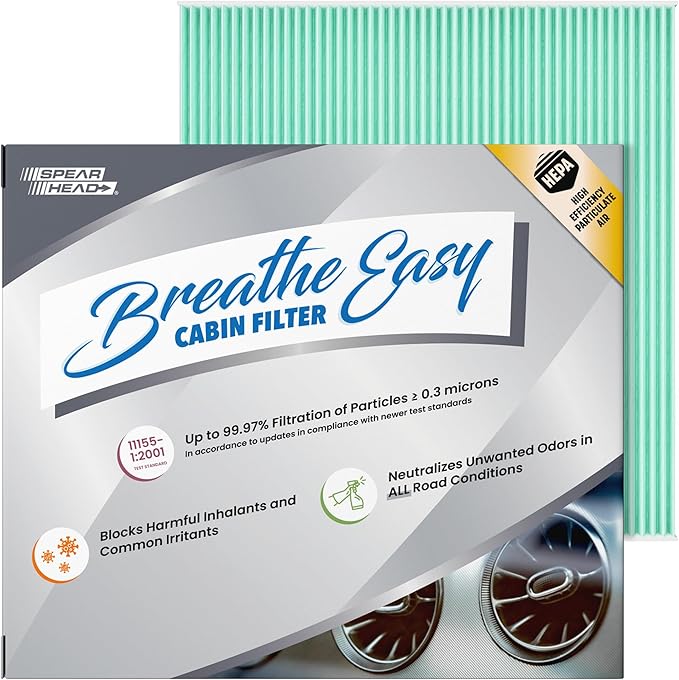Spearhead HEPA Breathe Easy Cabin Filter, Up to 99.97% Filtration of 0.3 Micron Particles w/No Airflow Reduction (BE-819H)