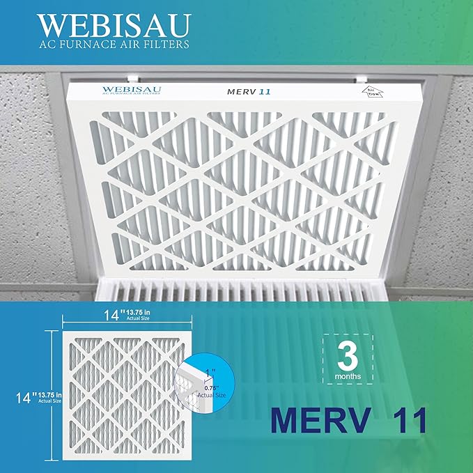 14x14x1 Air Filter MERV 11 MPR 1000 Furnace Filters 4Pack Pleated HVAC AC Furnace Air Conditioner Filters (Exact size: 13 3/4"x13 3/4"x3/4")
