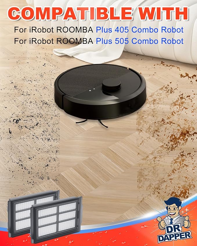Replacement Filters Compatible with iRobot Roomba Plus 405/505 Combo Filter Replacements Robot Vacuum Cleaner Replacement Parts High Efficiency Filter Accessories, 3 Pack