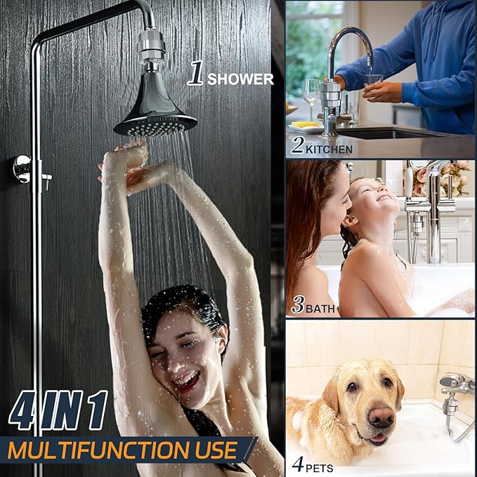 Shower Filter, EMBATHER 20 Stage Shower Head Filter for Hard Water Remove Chlorine/Fluoride/Heavy Metals,High Output Shower Softener Filter for Hair, 4 Cartridge –Polished Chrome