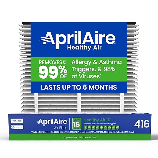 AprilAire 416 Replacement Filter for AprilAire Whole House Air Purifiers - MERV 16, Allergy, Asthma, & Virus, 16x25x4 Air Filter (Pack of 1)