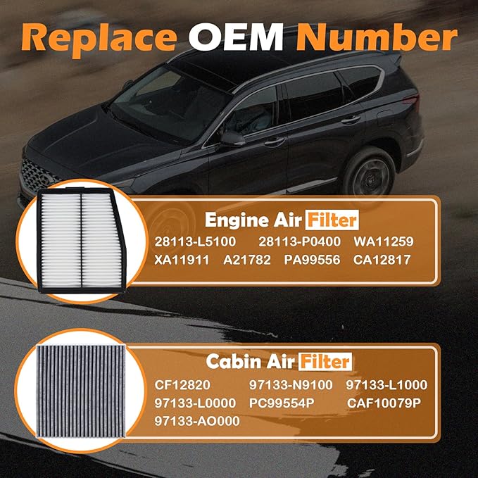 28113-L5100 Engine Air Filter & 97133-L0000 Cabin Air Filter Fit for 21-25 Hyundai Santa Fe 22-25 Tucson 20-25 Sonata 21-25 Kia Sorento 23-25 Sportage Hybrid Replaces CA12817 CF12820