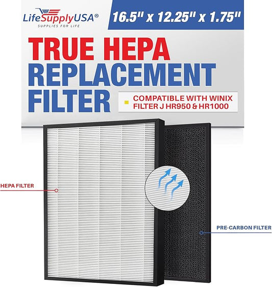HR900 HEPA Filter T Replacement Compatible with Winix HR900 & HR1000 Air Purifiers -True HEPA + Activated Carbon Filter by LifeSupplyUSA