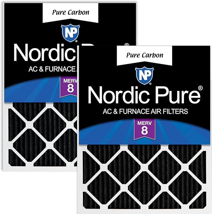 Nordic Pure 20x20x1 (Actual Size: 19 1/2 x 19 1/2 x 3/4) Pure Carbon Pleated Odor Reduction Furnace Air Filters 2 Pack