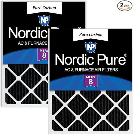 Nordic Pure 16x24x1 (Actual Size: 15 1/2 x 23 1/2 x 3/4) Pure Carbon Pleated Odor Reduction Furnace Air Filters 2 Pack
