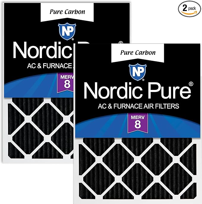 Nordic Pure 12x18x1 (Actual Size: 11 1/2 x 17 1/2 x 3/4) Pure Carbon Pleated Odor Reduction Furnace Air Filters 2 Pack