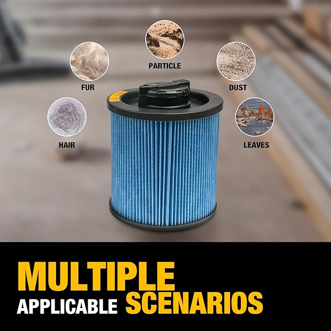 DEWALT HEPA Vacuum Filter Replacement DXVC6912, Fit for 6-16 Gallon Wet Dry Vacuum Cleaner, Compatible with DXV06P, DXV09P, DXV09PA, DXV10P, DXV10PL, DXV10S, DXV10SA, DXV10SB, DXV12P, DXV14P, DXV16P