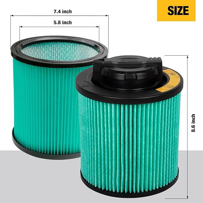 DEWALT HEPA Vacuum Filter Replacement DXVC6914, Fit for 6-16 Gallon Wet Dry Vacuum Cleaner, Compatible with DXV06P, DXV09P, DXV09PA, DXV10P, DXV10PL, DXV10S, DXV10SA, DXV10SB, DXV12P, DXV14P, DXV16P