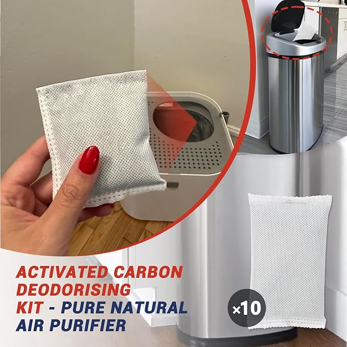 10 Pack (1.2Pounds) Activated Charcoal Odor Absorber Filter Refills for iTouchless Trash Cans. Trash Can Odor Filter-Charcoal Odor Absorbing Bags, Each 4-Pack Fits an 8-gallon or Larger Trash Can