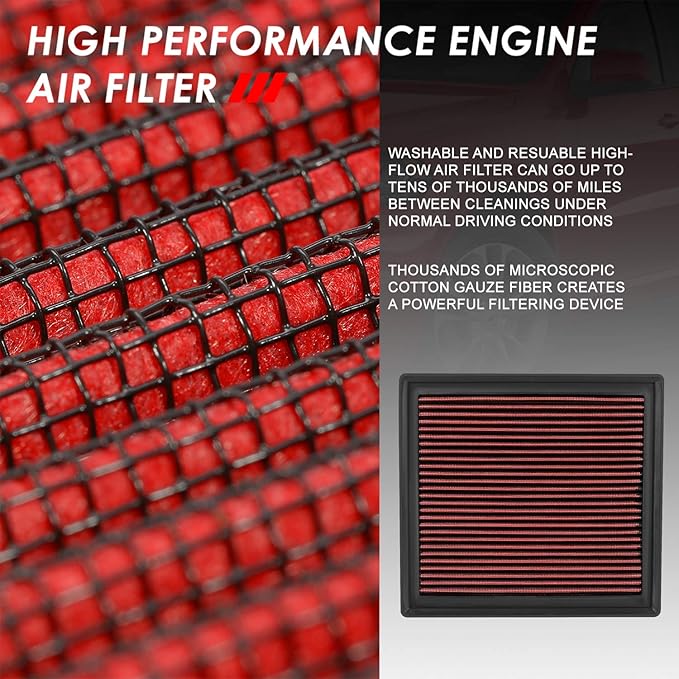 Auto Dynasty High Flow Engine Air Panel Filter Drop-in Reusable & Washable Reuseable Compatible with 2011-2021 Durango Grand Cherokee 3.6L 5.7L 6.4L (Red)