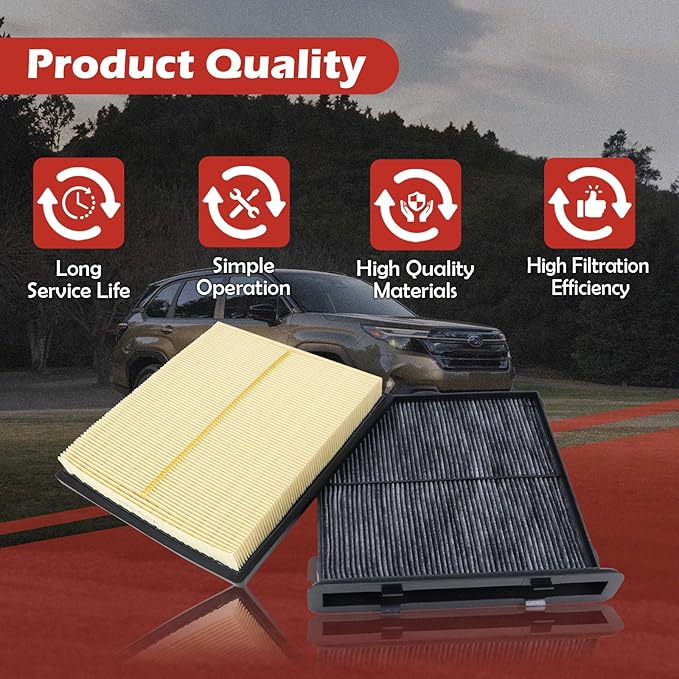 16546-AA16A Engine Air Filter and CF12775 Cabin Air Filter kit Compatible with 2019-2025 Subaru Forester 2.5L H4 2022-2025 WRX 2.4L H4 Replaces 16546AA16A 72880-FL000