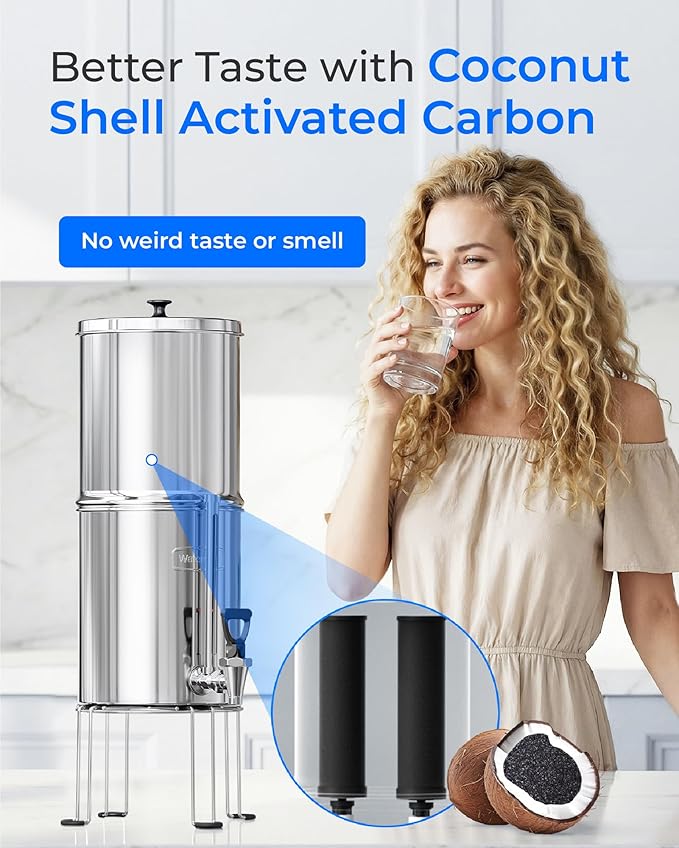 Waterdrop Gravity-fed Water Filter System, 2.25G Stainless-Steel System with 4 Filters, Metal Water Level Spigot and Stand, NSF/ANSI 42&372 Standard, Reduces Chlorine-King Tank for Emergencies