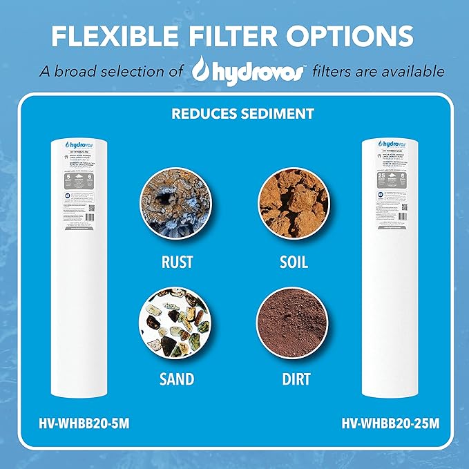 HYDROVOS 20-Inch Heavy Duty Water Filter Housing, NSF Certified, 1” NPTF Port, Pressure Relief Button, Use for 20" x 4.5" Whole House Water Filtration System to Reduce Sediment, Filter Not Included