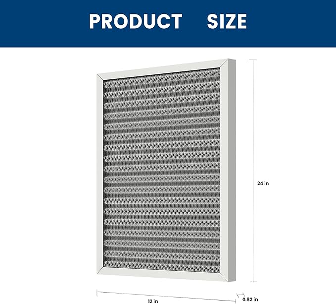 12x24x1 HVAC Furnace Air Filter, Lasts a Lifetime, Washable, the Last HVAC Filter You Will Ever Buy, Healthier Home or Office, Merv 8(Actual Size:11.38x23.38x0.82Inch)