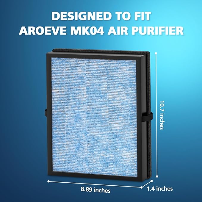 MK04 Filter Compatible with AROEVE MK04 Air Purifier Replacement 4-Layer HEPA Filter for Dust Pet Dander Smoke Pollen for Home and Office Up to 1095 Sq.Ft, MK-04LX MG04JH - Standard Version, 4 Pack