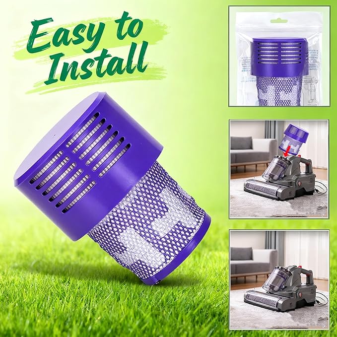 2 Pack SV27/V10 Replacement Filters for Dyson V10 Cyclone/Animal/Absolute/Total Clean/Motorhead & SV12/SV27, Compatible with Part 969082-01 + 1 Clean Brush