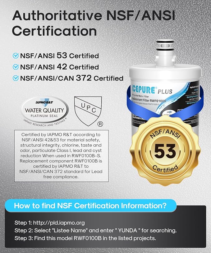 ICEPURE PLUS 5231JA2002A NSF/ANSI 53 & 42 Certified Refrigerator Water Filter, Remove Lead, Replacement for LG LT500P, ADQ72910911, ADQ72910901, ADQ72910907, Kenmore 9890, 469890, GEN11042FR-08, 3PACK