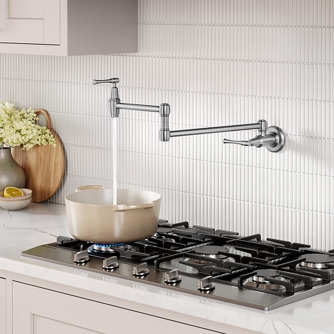 KRAUS Allyn Pot Filler Faucet with Retractable Arm, Wall Mount Kitchen Faucet, Pot Filler for Stove in Spot-Free Brushed Brass, KPF-5002SFS