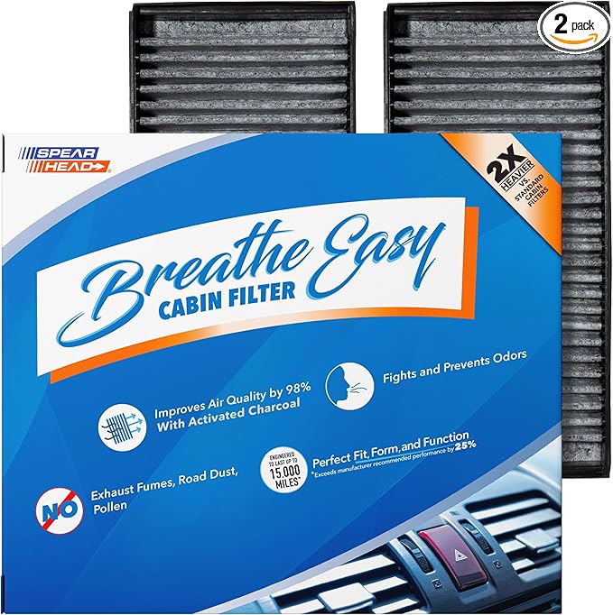 Spearhead Odor Defense Breathe Easy AC & Heater Cabin Filter | Fits 2007-2018 X5, 2008-2019 X6 | Up to 25% Longer Lasting w/Activated Carbon (BE-936)