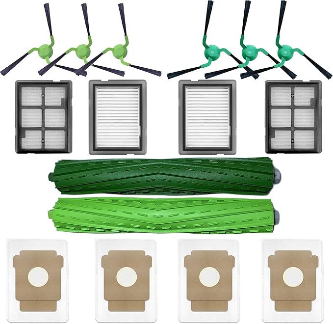 Replacement Parts Accessories kit for iRobot Roomba Max 705 Combo Robot + AutoWash Dock Vacuum Cleaner, 1 Set Roller Brush 4 Dust Bag 4 HEPA Filter 3 Pairs Side Brush