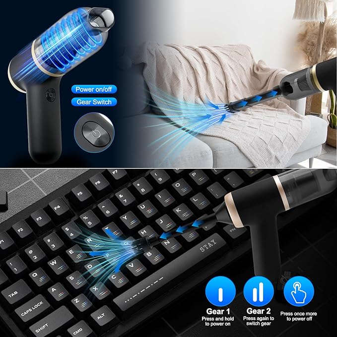 2-in-1 Handheld Vacuum & Blower with 20000PA Suction – 0.76 lb Weighs Mini Vacuum Cleaner Cordless for Quick Car, Home, Hand Vac with HEPA Filter & 5 Attachments