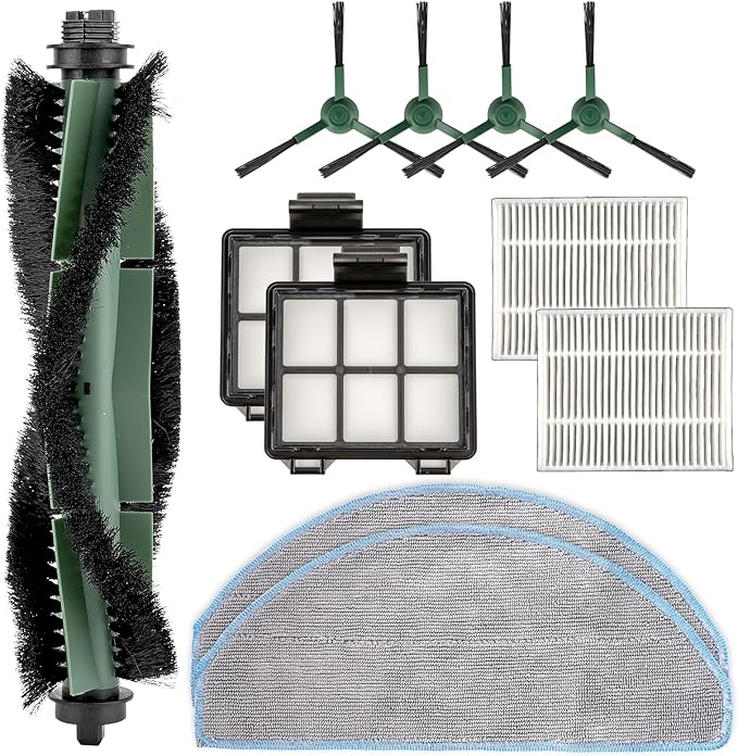 (11 Pack) Y0140 Q0520 Q0120 Replacement Parts for iRobot Roomba Vac Robot Vacuum 2 Essential Y0140 Y0110 Q011 Accessories, 1 Roller, 2 Mop Pads, 2 HEPA Filters, 2 Pre Filters 4 Side Brushes
