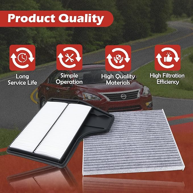 16546-3TA0J Engine Air Filter and 27277-3JC1A Cabin Air Filter kit Compatible with 2013-2018 Nissan Altima L4 2.5L Replaces CA11450 CF11776