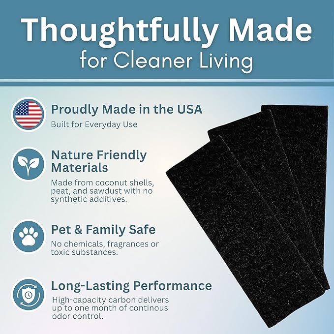 Activated Litter Robot 3 Carbon Filters - Activated Charcoal Replacement Filter, Pre-Cut 3.5” x 10” Litter Robot Accessories - Odor Control & Dust Reduction - Made in USA - 6-Pack