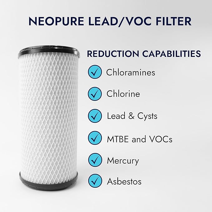 Neo-Pure CTOX-4510 Carbon Block Filter, 9-7/8" x 4-1/2" | Premium Coconut Shell Carbon for Enhanced Filtration | Reduces Chlorine, Taste, Odor & Other Contaminants