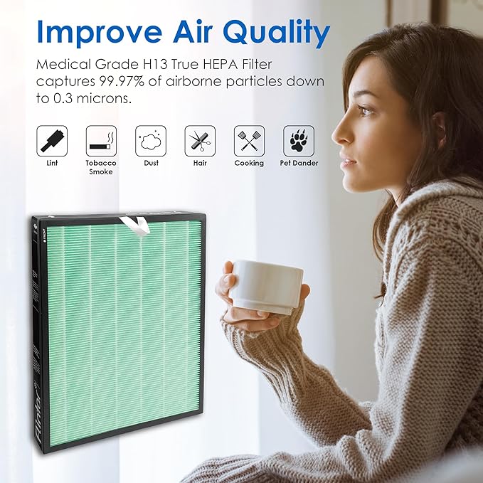 Flintar Vital 100S Toxin/Smoke Absorber Filter, Compatible with LEVOIT Vital 100S Air Purifier, H13 Grade Filtration + Activated Carbon filter, Part # Vital 100S-RF-TX, 2-Pack