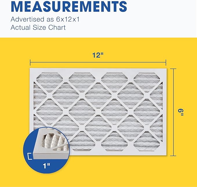 Aerostar 6x12x1 MERV 8 Air Filter, Pleated AC Furnace HVAC Filters (6x12x1), Electrostatically Charged for Allergies Dust Pet Dander Pollen Mold Lint, MPR 600 FPR 5, USA, 6 Pack