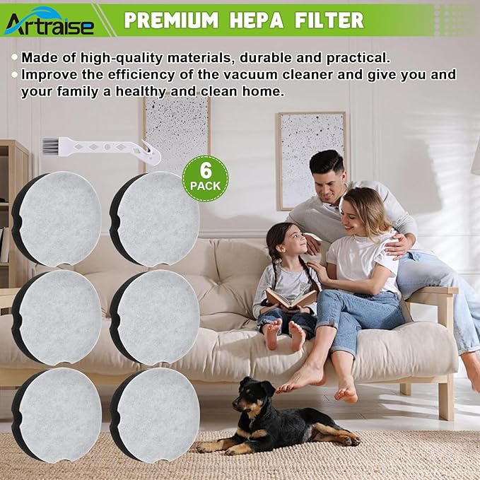 6 Pack Vacuum Filter for Bissell PowerForce Compact Lightweight Upright 1520 2112, Replacement Filters for Bissel Turbo Bagless 2690 Cleanview 3437 3508 Vacuum Cleaner, Parts #1604896/160-4896