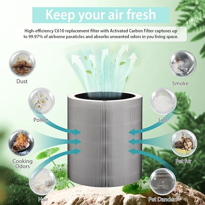 C610 Replacement Filter Compatible with Winx C610,3-in-1 HEPA Filter with Activated Carbon & Pre-Filter, 2 Pack Compatible with Winix C610 Air Purifier (Compares to Part # 1712-0121-00)
