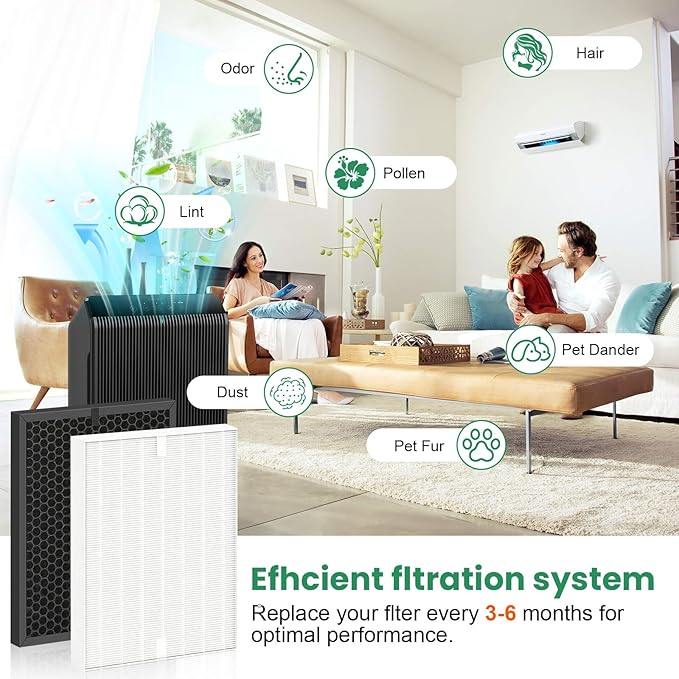 5510 5520 Replacement Filter Q Compatible with Winix 5510 5520 Air Purifier, 2 HEPA Filter + 2 Activated Carbon Filter, High-Efficiency Activated Carbon Filter for Home Large Room, Part# 1712-0123-00